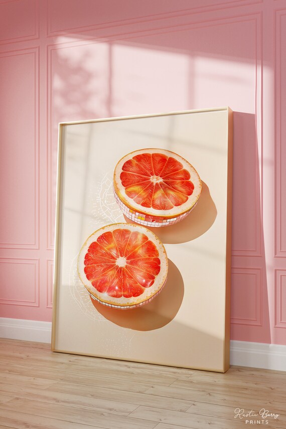 Disco Grapefruit Art Print Wall Art Poster Glam Disco Ball Grapefruit Preppy Trendy Dorm Room Kitchen Decor