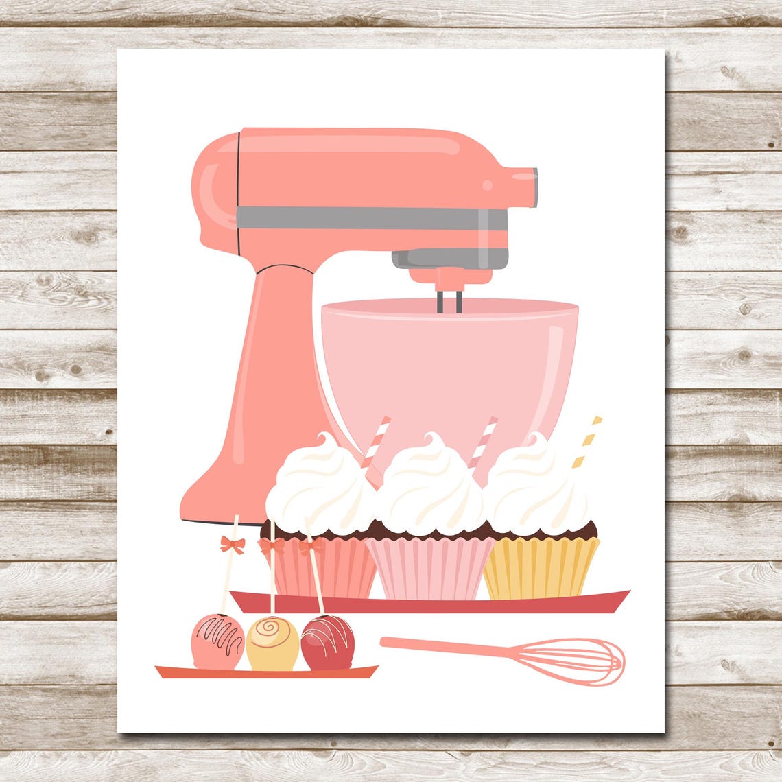 Coral Stand Mixer Cupcakes and Cake Pops Kitchen Baking Decor Poster - Image 4