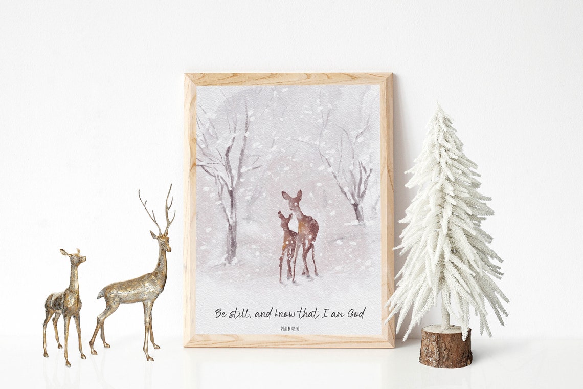 Be Still And Know That I Am God Psalm 46:10 Deer Winter Bible Poster - Image 7