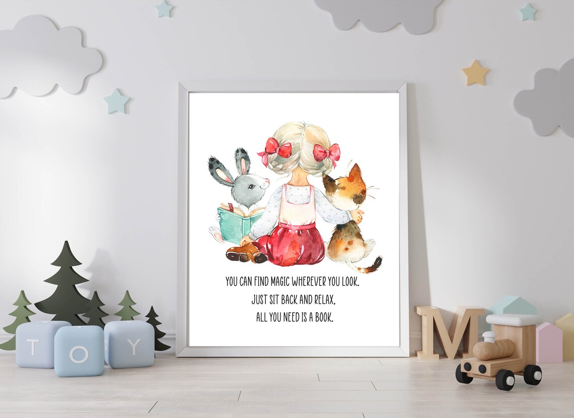You Can Find Magic Wherever You Look Book Quote Reading Girl Poster - Image 2