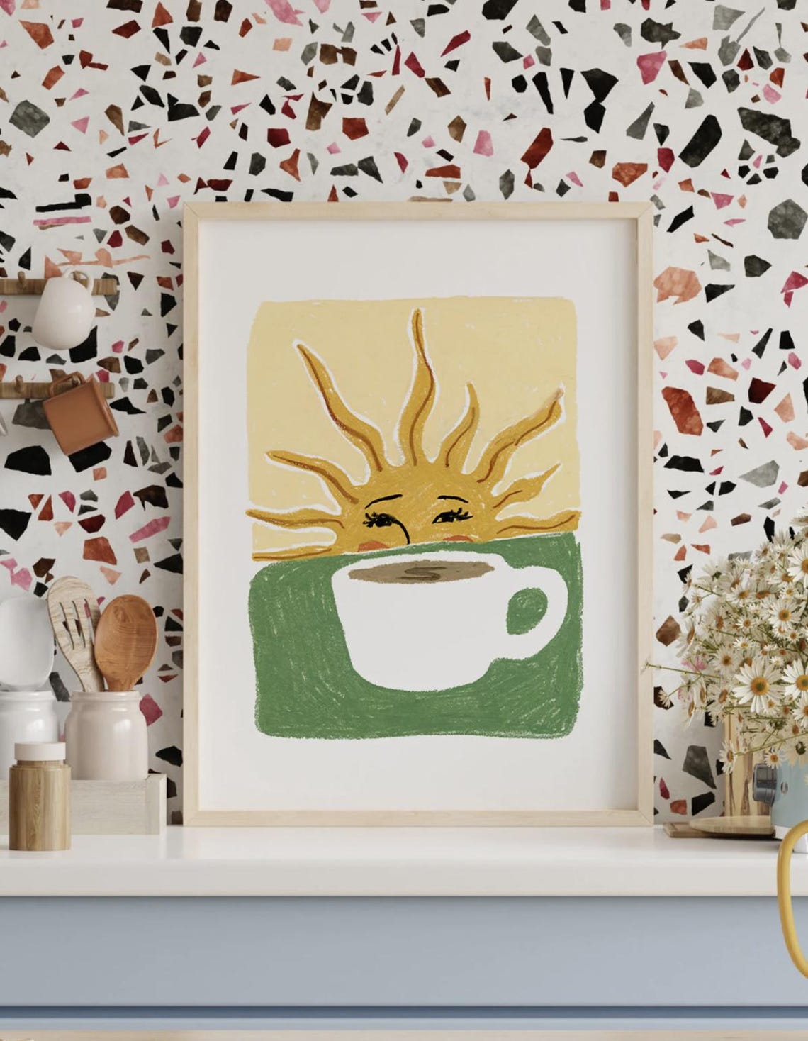Coffee And Sunshine Art Print Modern Boho Oil Pastel Wall Art Warm Yellow Coffee Lover Decor - Image 4
