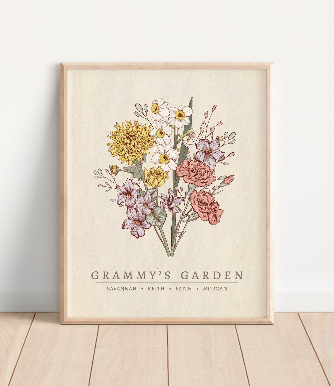 Grammy's Garden Wildflower Bouquet Personalized Family Poster