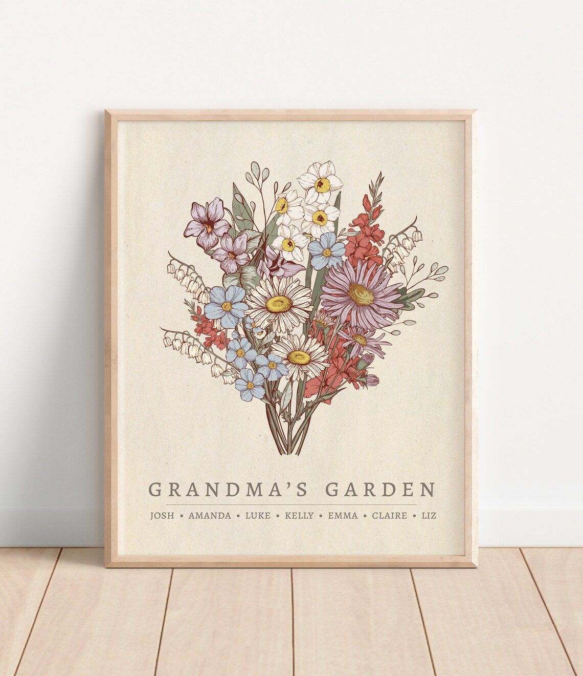 Grandma's Garden Wildflower Bouquet Print with Grandkids Names