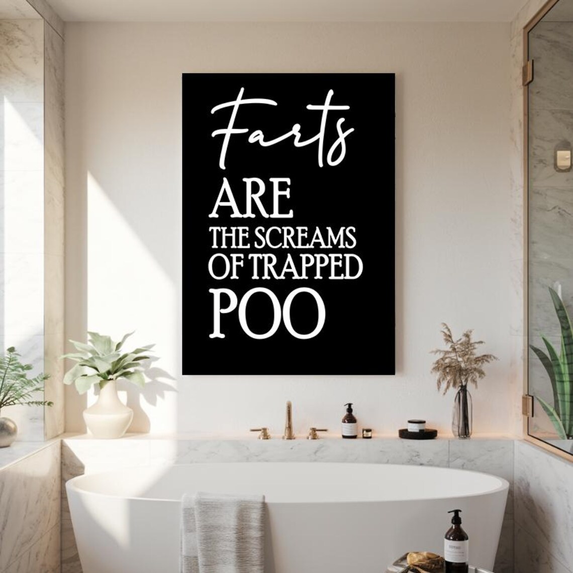 Farts Are The Screams Of Trapped Poo Funny Black White Bathroom Poster - Image 2