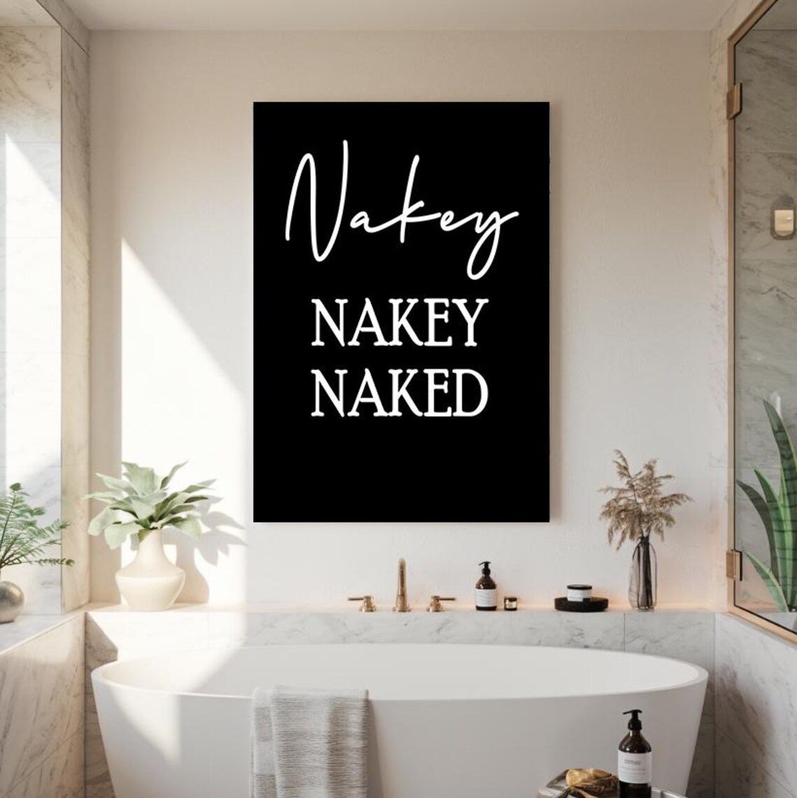 Nakey Nakey Naked Funny Bathroom Sign Minimalist Black Poster - Image 2