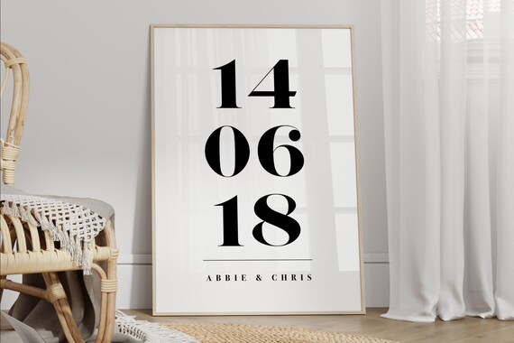Personalized Date and Name Modern Couple Art Print