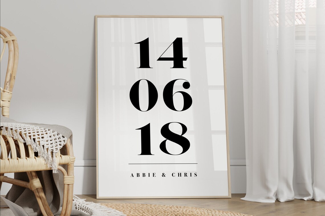 Personalized Date and Name Modern Couple Art Print