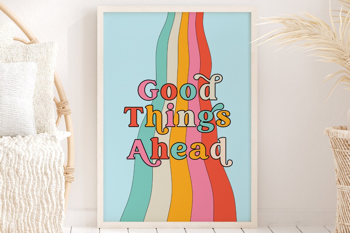 Positive Quote Colourful Wall Art Print, Rainbow Text