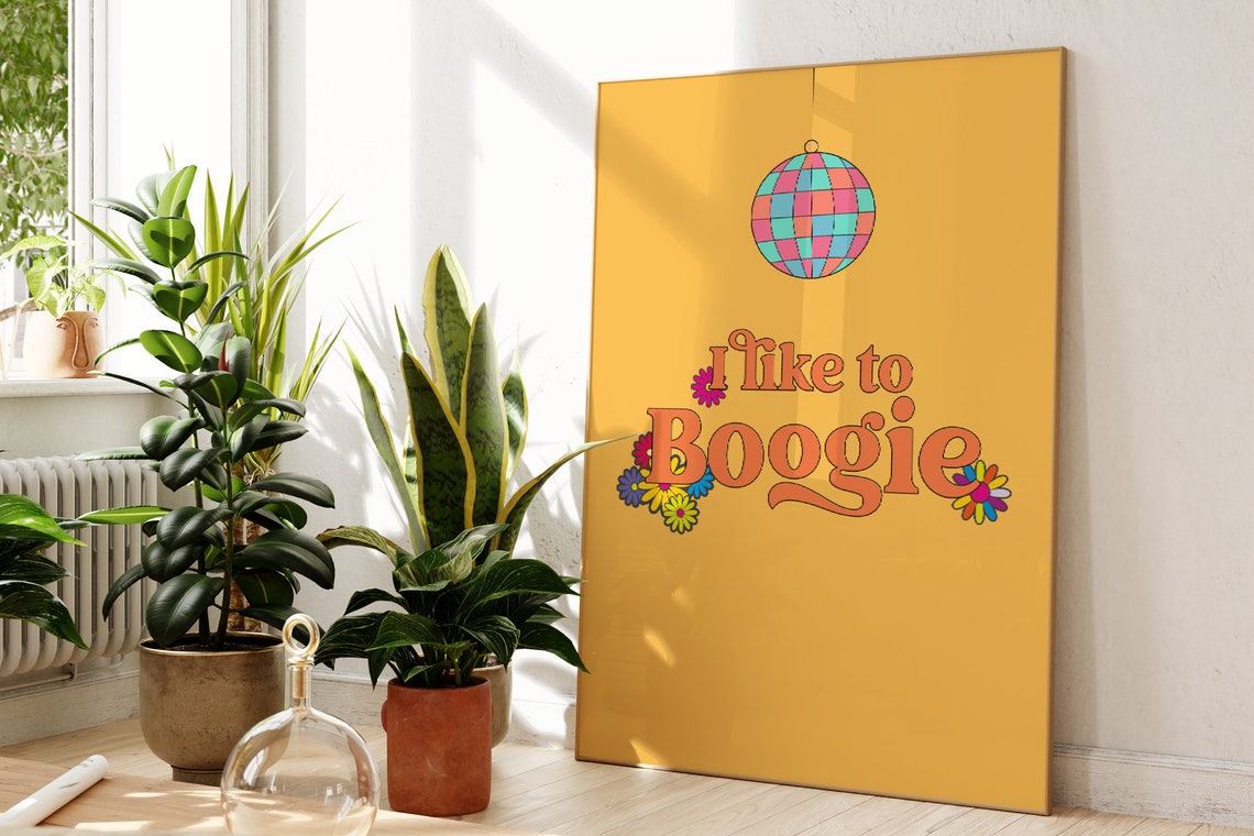 I Like To Boogie Retro Disco Ball Flower Power Groovy Poster