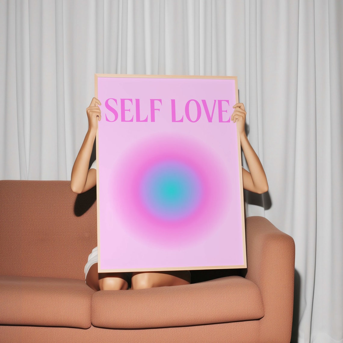 Self Love in Pink Aura Typography Gradient Self Care Wall Poster - Image 2