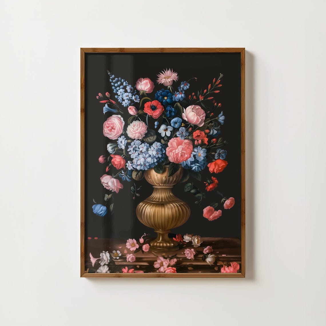 Moody Flowers Painting Vase Of Flowers Print Pink Blue Floral Decor Gothic Wall Art Dark Academia Print Antique Painting Dark Flower Prints