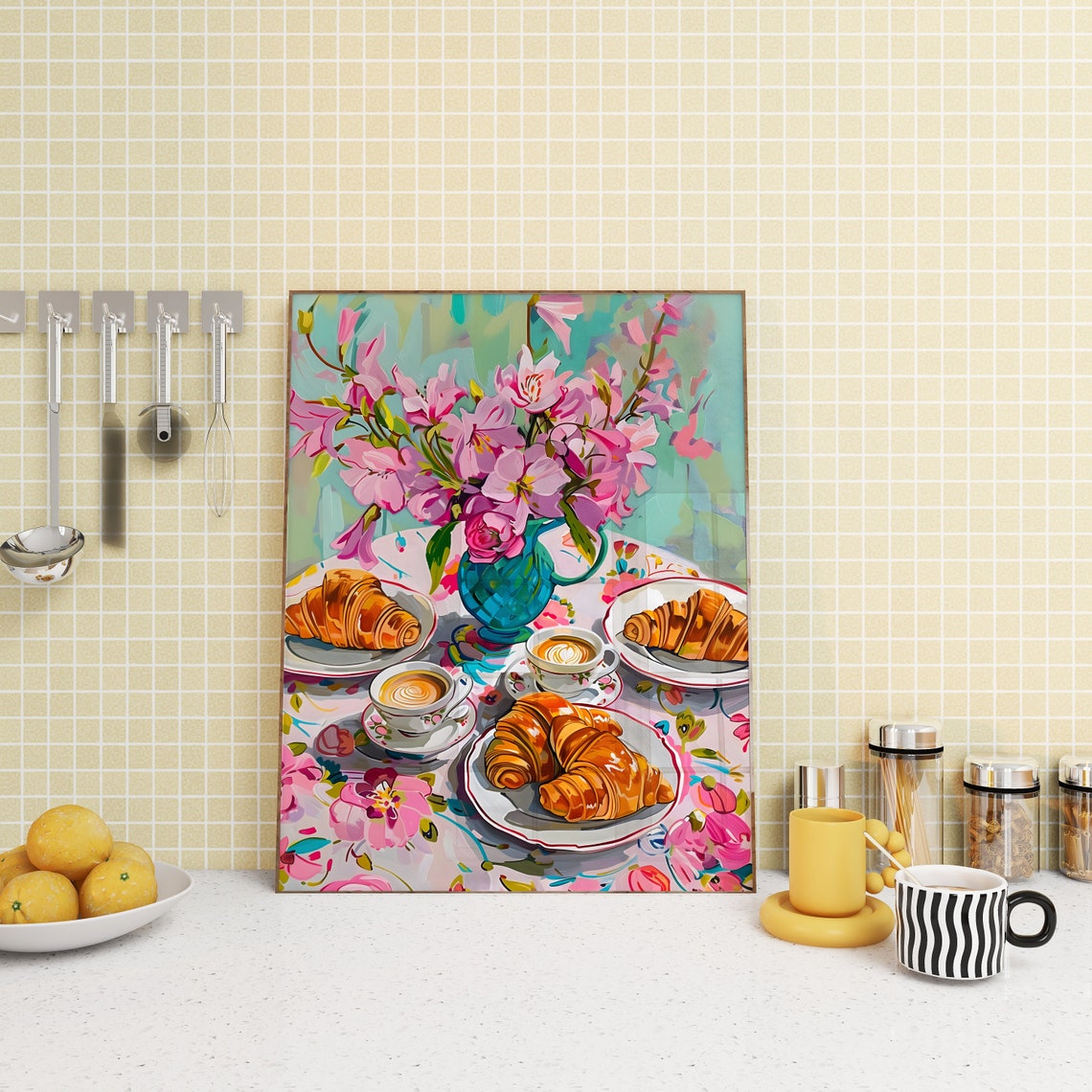 Croissant And Coffee Colorful Breakfast Patisserie Table Poster - Image 3