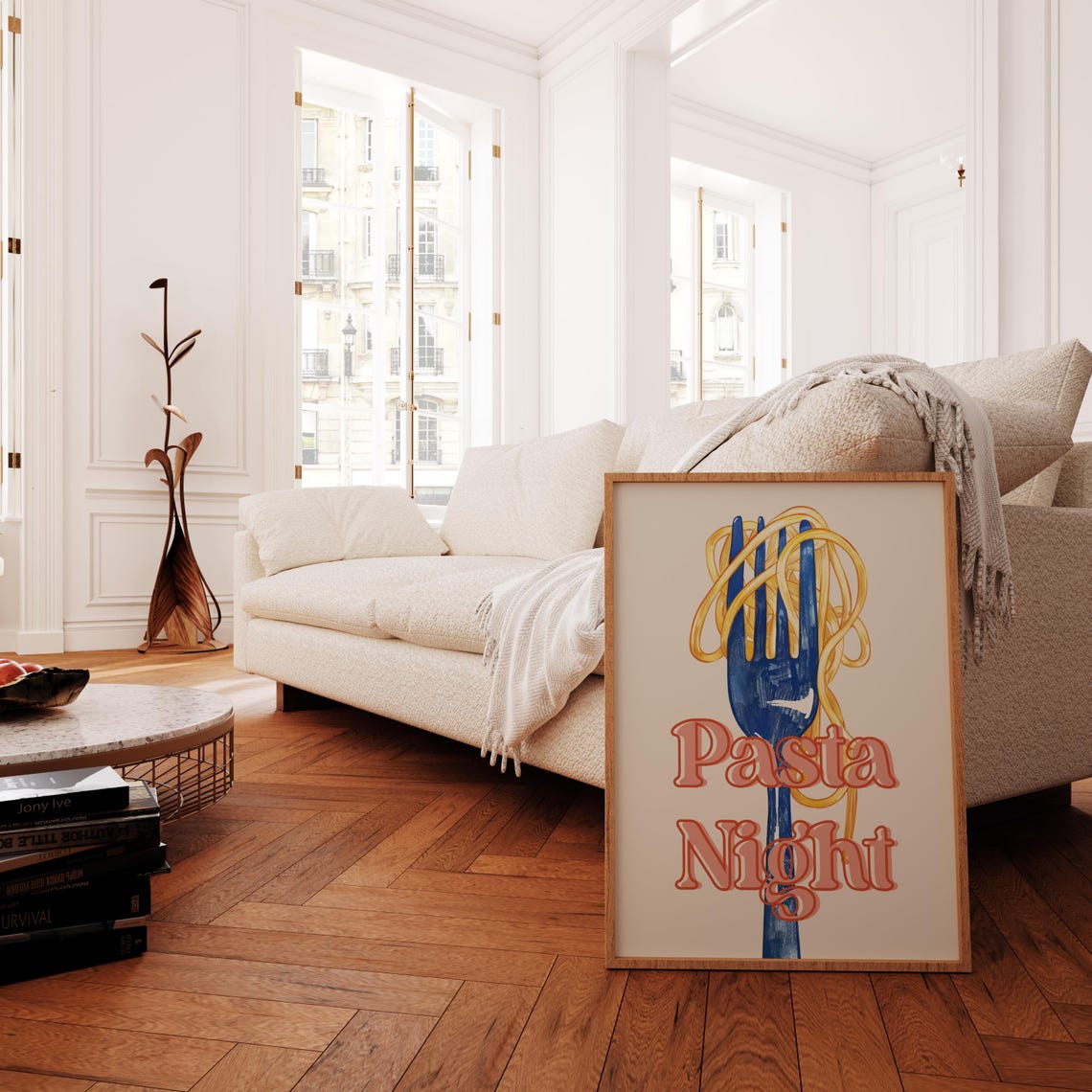 Pasta Night Spaghetti Fork Retro Typography Kitchen Decor Poster - Image 2