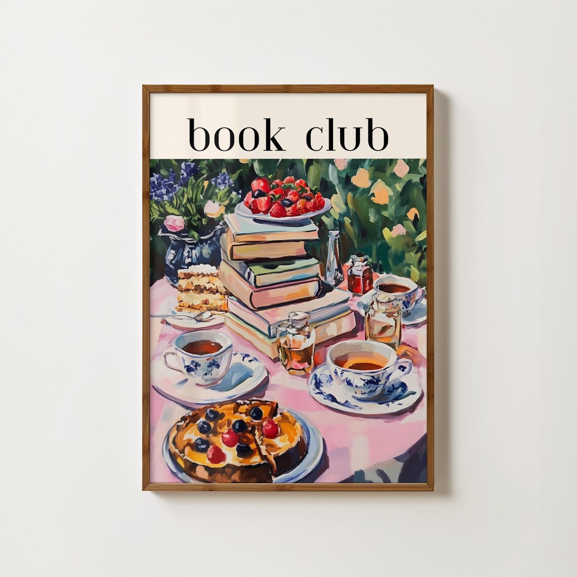Book Club Garden Tea Party With Books Tea And Cake Art Poster