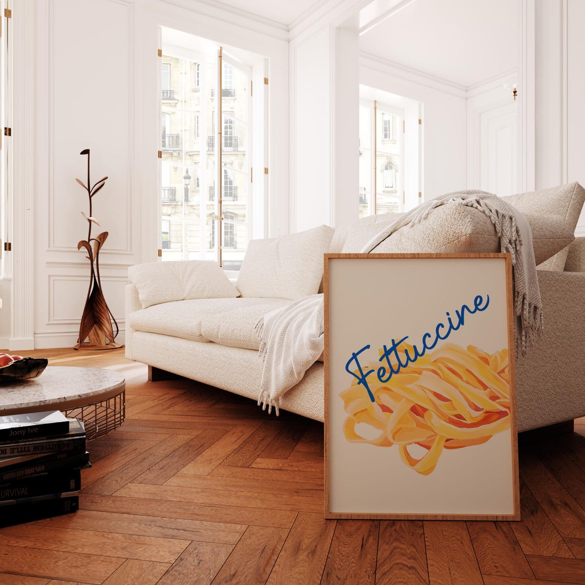 Fettuccine Painted Noodles Blue Script Typography Food Poster - Image 3