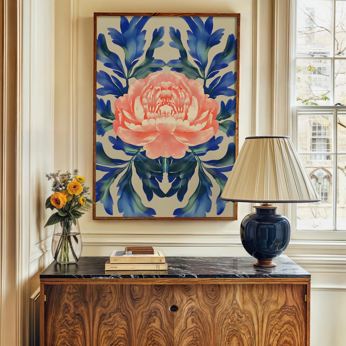 Vintage Peony Print Peonies Wall Art Maximalist Flowers Art Linocut Print Moody Floral Print Abstract Flower Poster Antique Flower Painting - Image 2