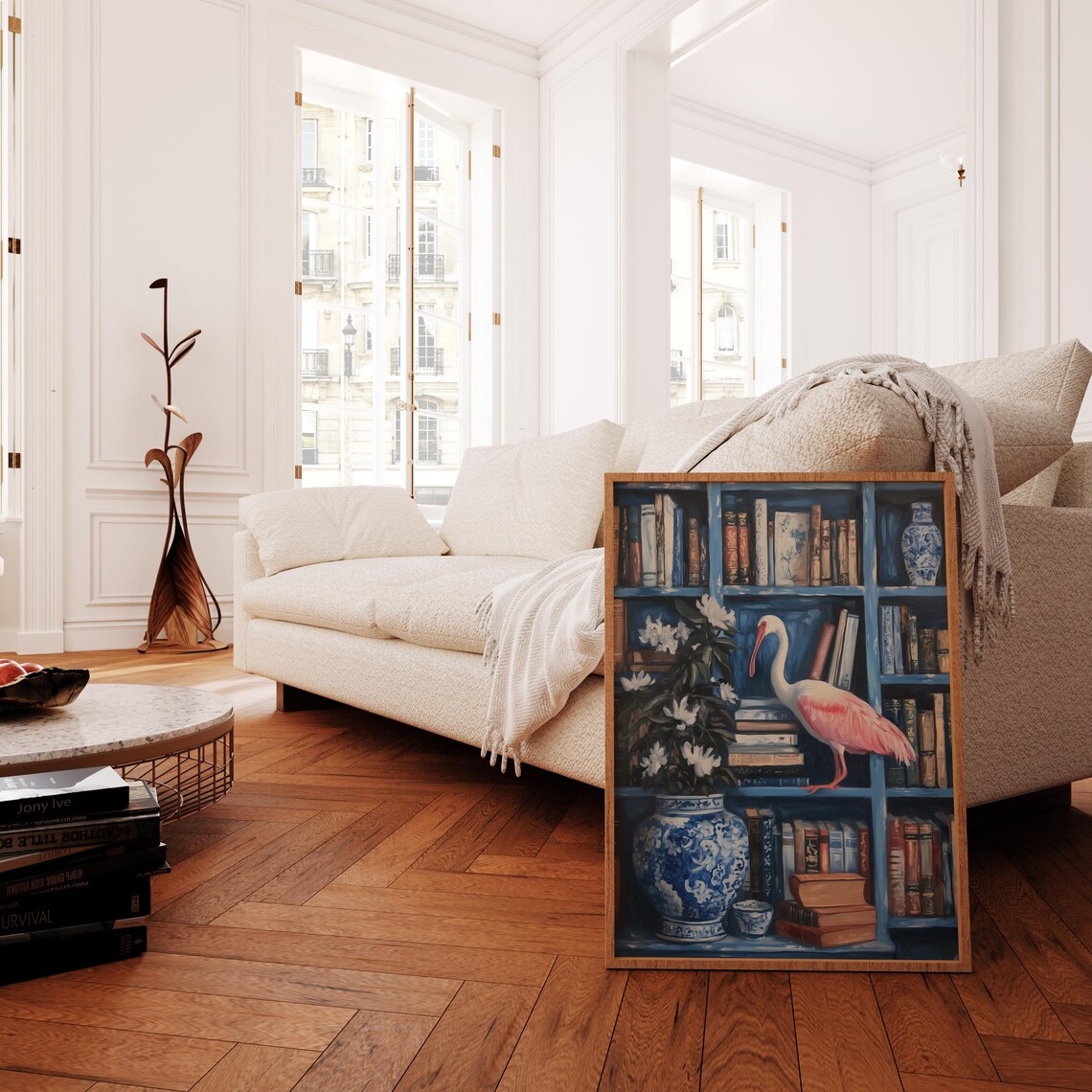 Spoonbill Library Chinoiserie Wall Art Print - Image 3