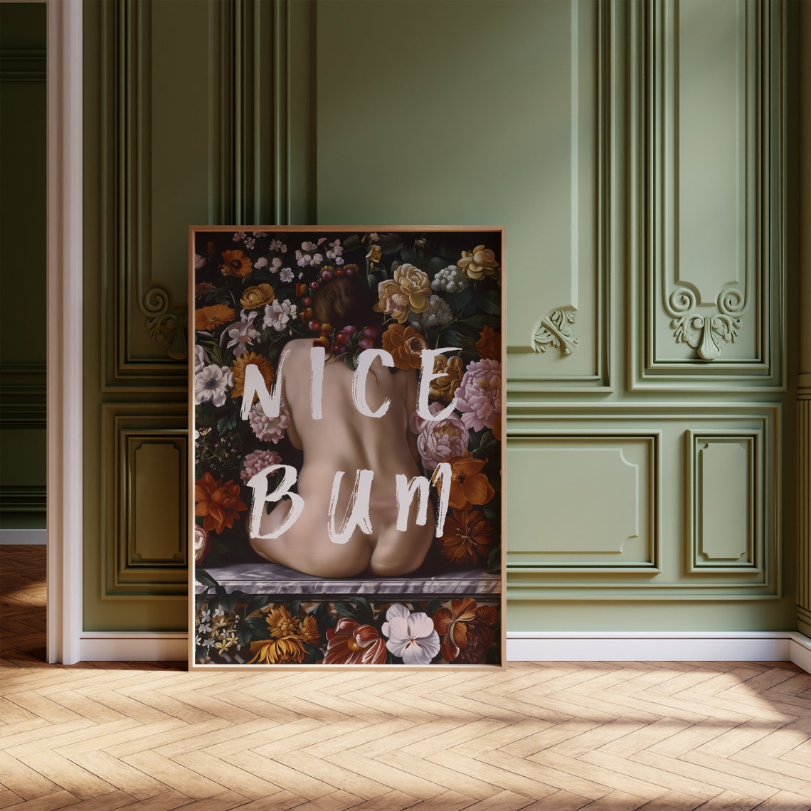 Nice Bum Cheeky Floral Bathroom Fun Typography Quote Art Print - Image 4