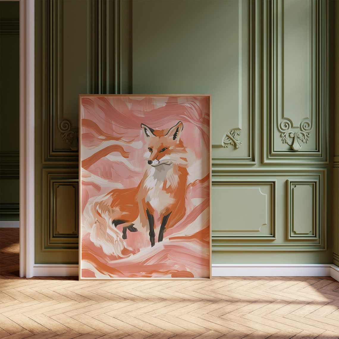 Orange Fox Pink Swirl Brushstrokes Modern Bohemian Wall Art Decor - Image 4