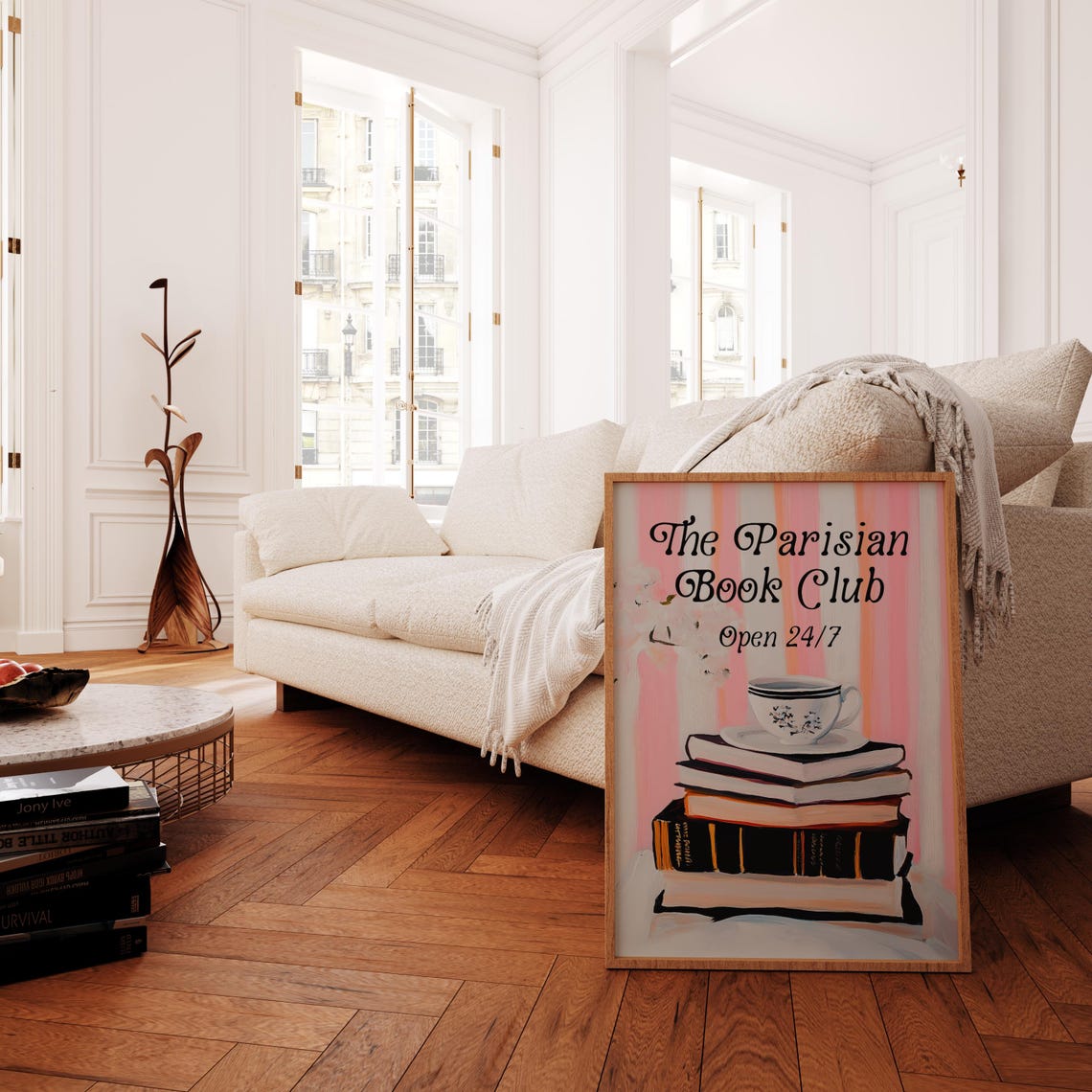 The Parisian Book Club Open 24/7 Stack of Books Painted Reading Poster - Image 3