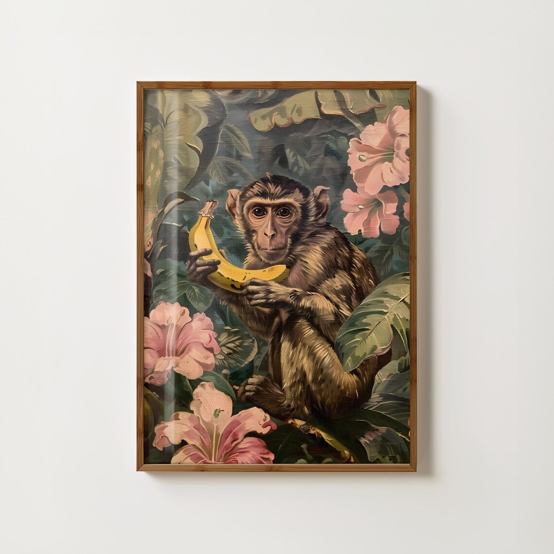 Monkey With Banana Vintage Jungle Art Print