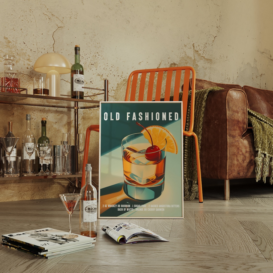 Old Fashioned Retro Cocktail Recipe Poster Print - Image 4