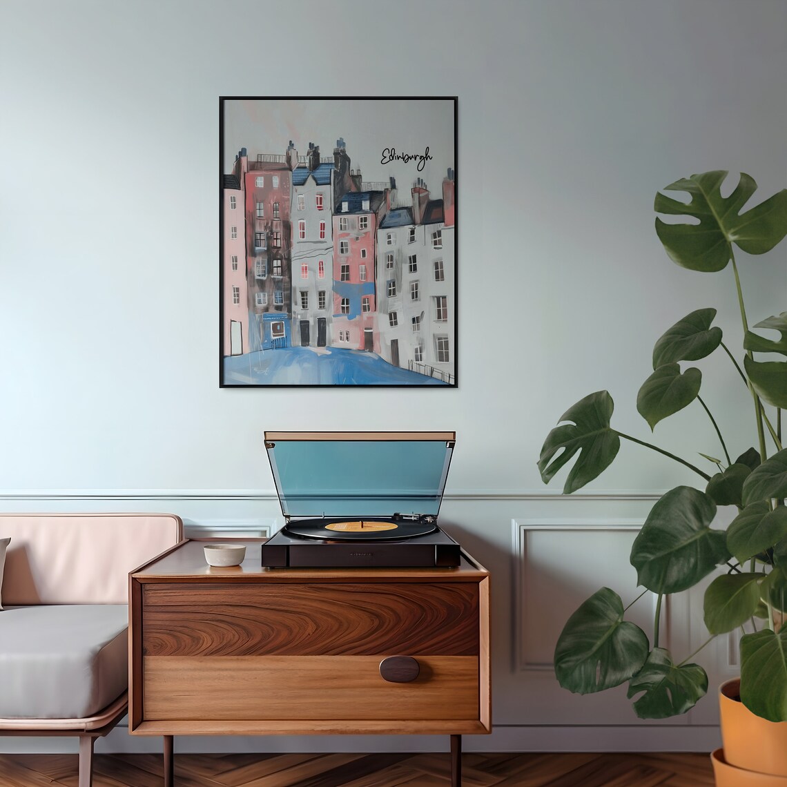 Edinburgh Colorful Tenement Row Houses Watercolor Travel Art Poster - Image 3