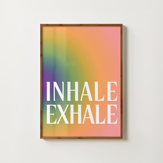 Inhale Exhale Rainbow Gradient Typography Yoga Breathing Poster