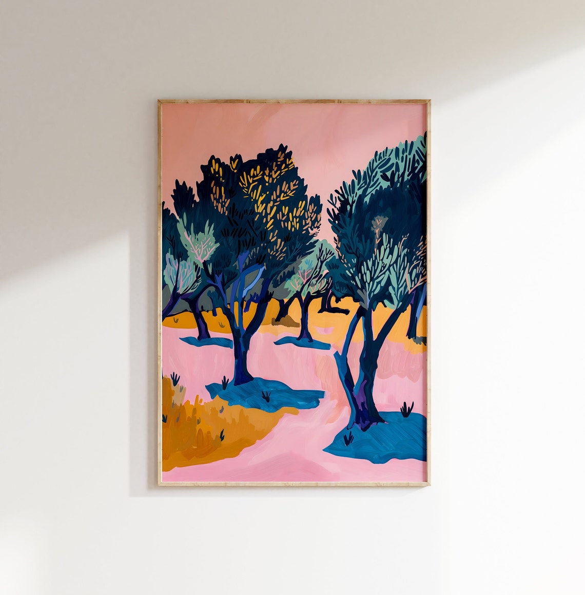 Pink Olive Grove Abstract Mediterranean Trees Painting Poster - Image 3