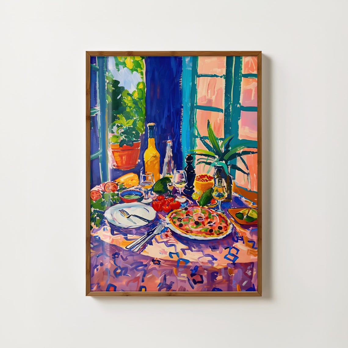 Italian Pizza Night Dinner Table Scene Colourful Kitchen Poster