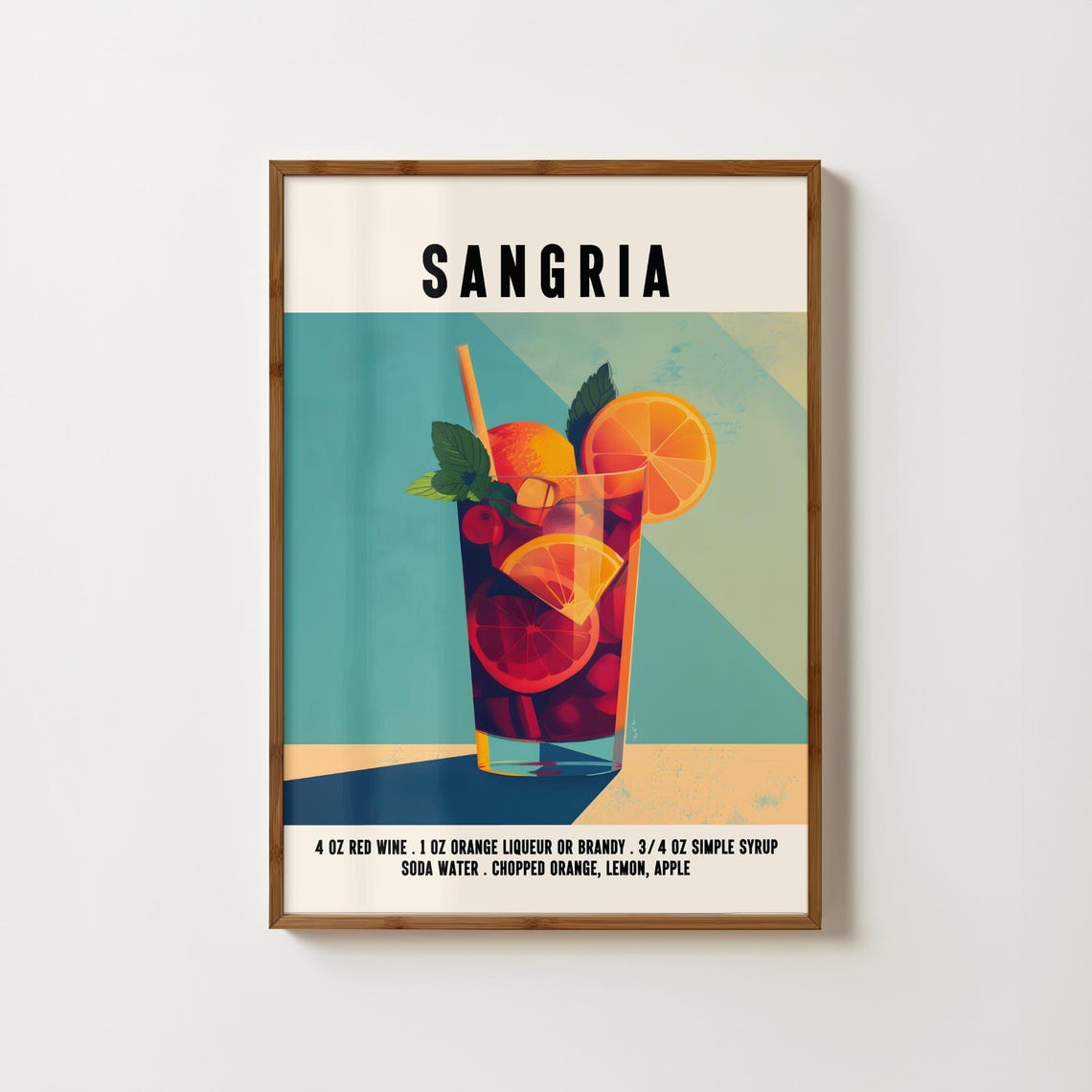 Retro Sangria Red Wine Cocktail Recipe With Orange Slices Art Poster