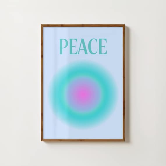 Peace in Soft Blue Aura Typography Gradient Mindfulness Poster