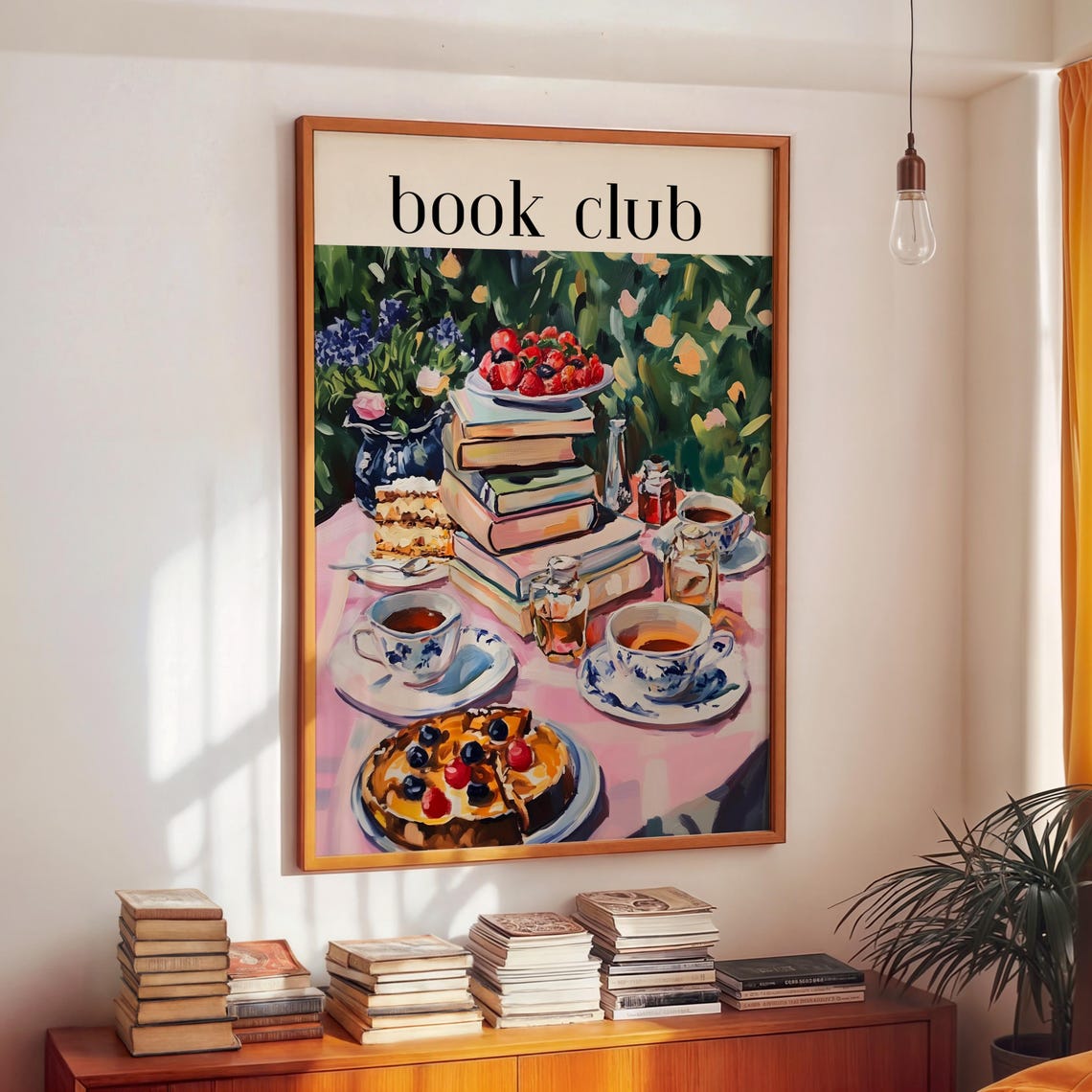 Book Club Garden Tea Party With Books Tea And Cake Art Poster - Image 4