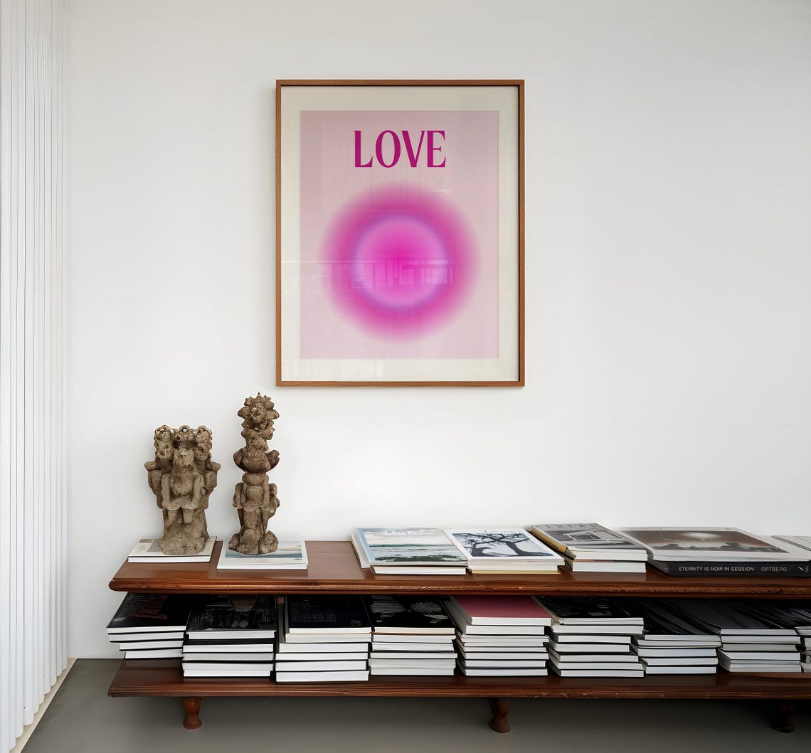 Love in Hot Pink Aura Typography Gradient Romantic Wall Poster - Image 3
