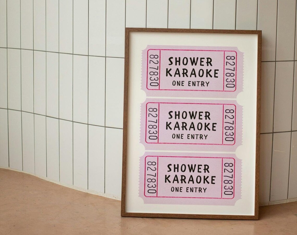 Shower Karaoke Ticket Pink Retro Bathroom Art Print
