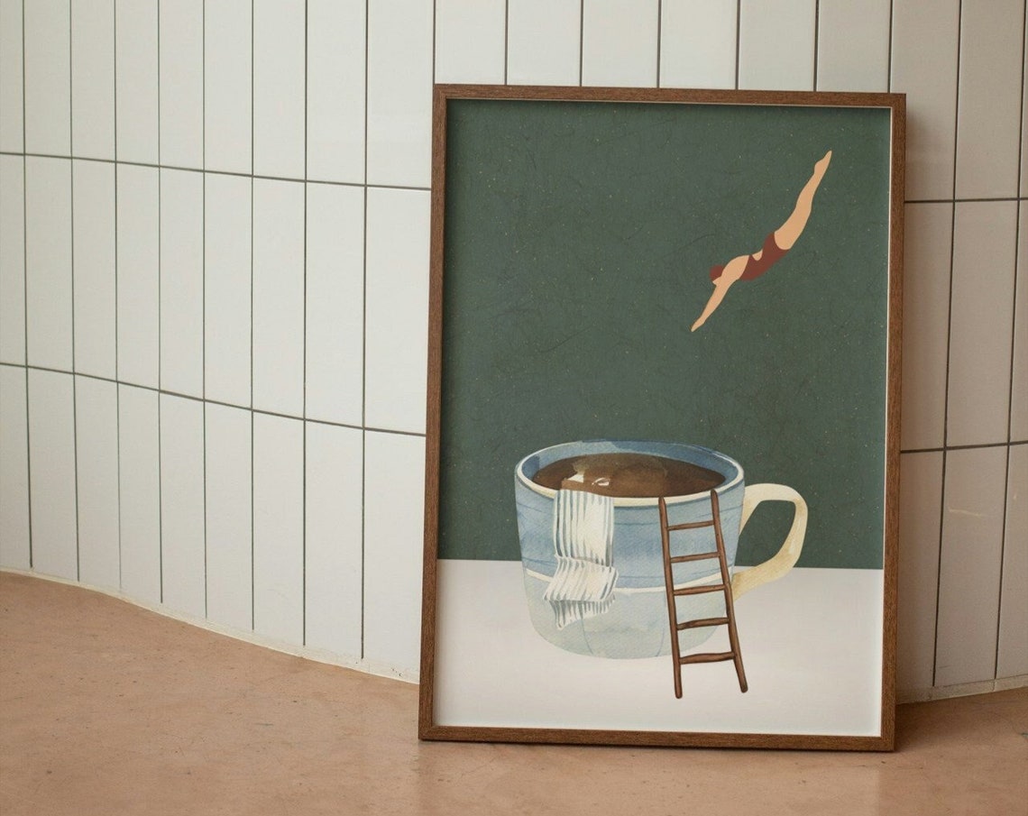 Coffee Diver Surreal Whimsical Morning Brew Wall Decor Poster - Image 4