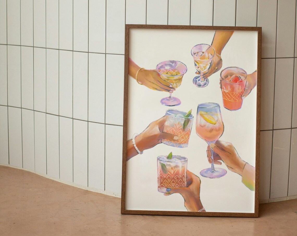 Christmas Cheers Bar Cart Retro Kitchen Art Print