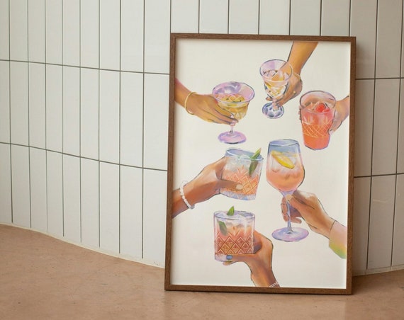 Christmas Cheers Bar Cart Retro Kitchen Art Print
