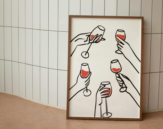 Modern Wine Print, Retro Kitchen Bar Cart Poster