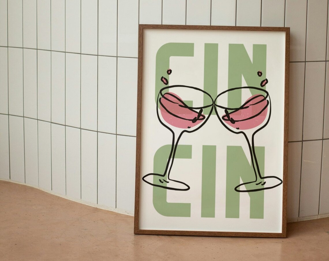 Cin Cin Vintage Drink Poster, Retro Kitchen Art