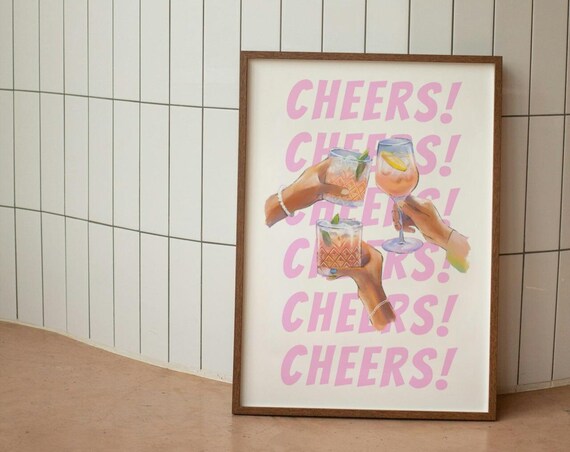 Bar Cart Drink Prints, Retro Kitchen Wall Art