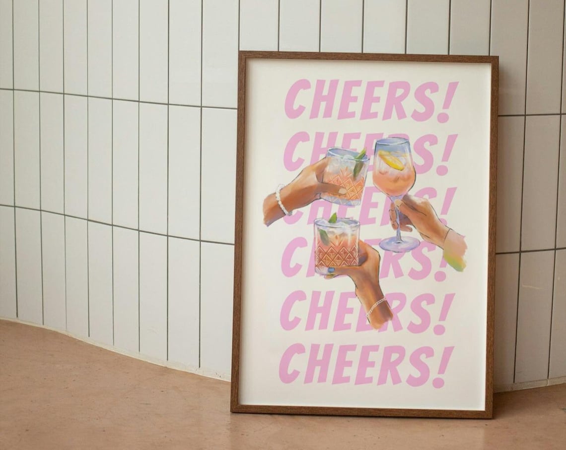 Bar Cart Drink Prints, Retro Kitchen Wall Art