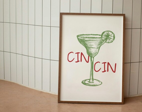Cin Cin Margarita Sketch Lime Cocktail Bar Cart Kitchen Art Print