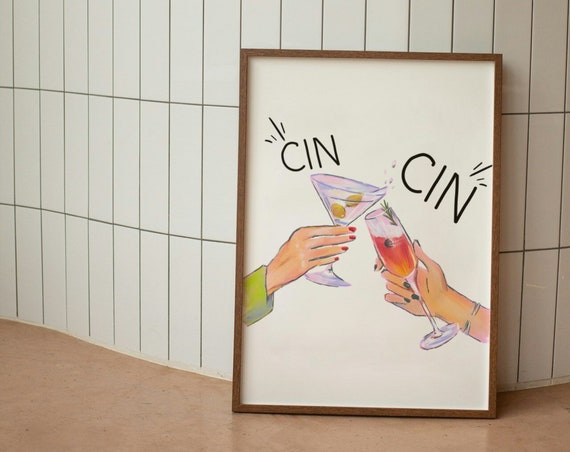 Bar Cart Print Cheers Print Bar Cart Decor Retro Kitchen Wall Art Bar Cart Art Trendy Wall Art Drinks Print Wall Art