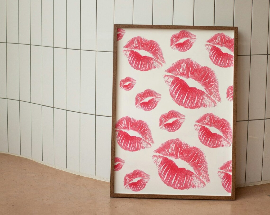 Red Lipstick Kiss Prints Pattern Coquette Dorm Trendy Girl Poster