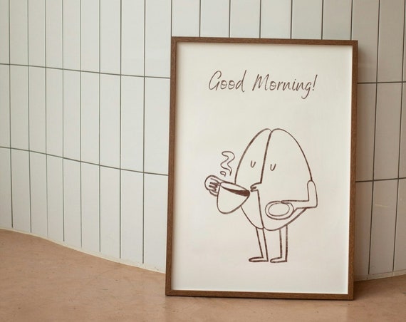 Hand Drawn Coffee Print Good Morning Coffee Kitchen Print Retro Coffee Print Kitchen Decor Coffee Lover Print Minimalist Coffee Print