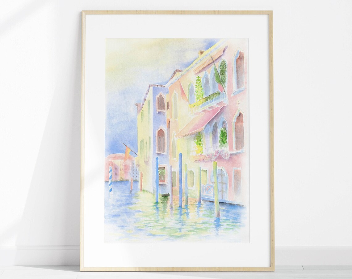 Venice Italy Watercolor Canal With Colorful Buildings Wall Art
