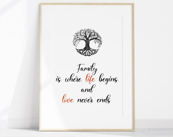 Family Is Where Life Begins And Love Never Ends Wall Art Tree Of Life Poster Meaningful Family Quote Instant