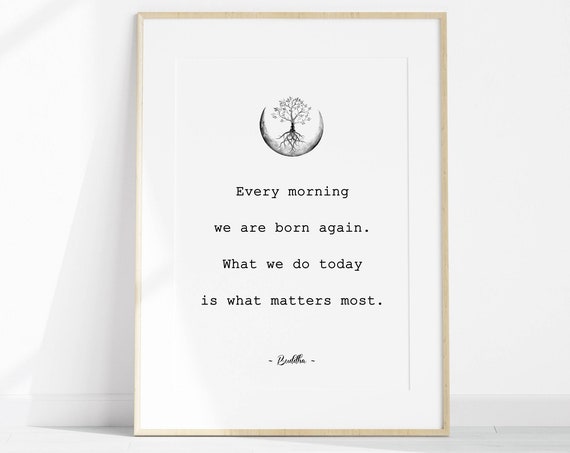 Every Morning We Are Born Again Buddha Quote With Tree Of Life Artwork Inspirational Quote About Life Poster