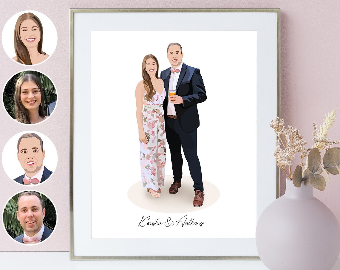 Keisha and Anthony Custom Couple Illustration Portrait Print